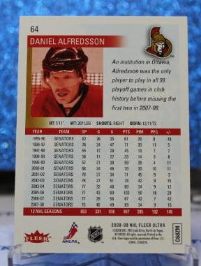 DANIEL ALFREDSSON # 64 FLEER ULTRA 2008-09 OTTAWA SENATORS NHL HOCKEY TRADING CARD