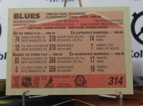 1989-90  O-PEE CHEE FINAL STANDINGS # 314  ST. LOUIS BLUES NHL HOCKEY CARD