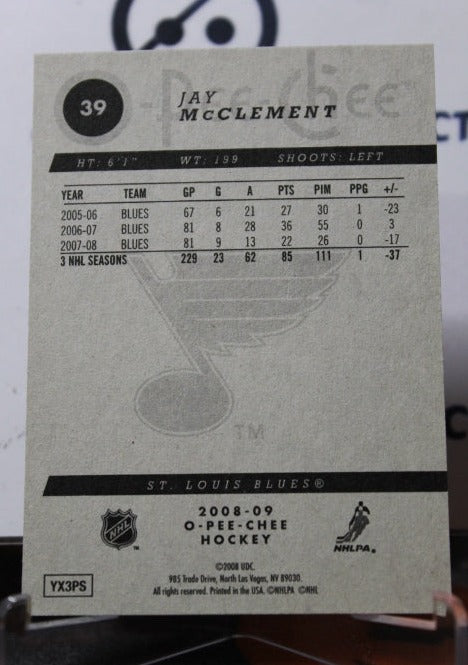 2008-09  O-PEE CHEE JAY McCLEMENT # 39  ST. LOUIS BLUES NHL HOCKEY CARD