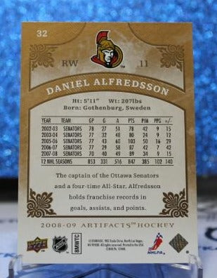 DANIEL ALFREDSSON # 32 ARTIFACTS UPPER DECK 2008-09 OTTAWA SENATORS NHL HOCKEY TRADING CARD
