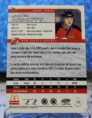 JASON ARNOTT # 23 PACIFIC McDONALD'S 2000-01 NEW JERSEY DEVILS NHL HOCKEY TRADING CARD