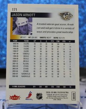 2008-09 FLEER ULTRA JASON ARNOTT # 171  NASHVILLE PREDATORS NHL HOCKEY TRADING CARD