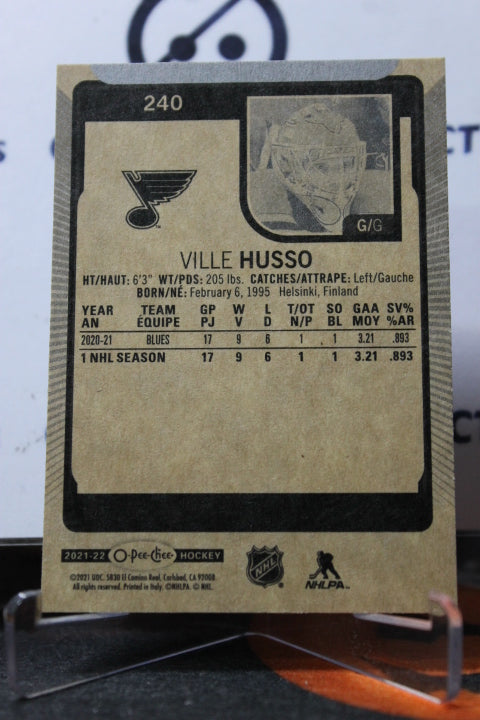 2021-22  O-PEE CHEE VILLE HUSSO # 240 ROOKIE ST. LOUIS BLUES NHL HOCKEY CARD