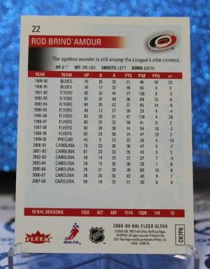 ROD BRIND'AMOUR # 22 FLEER ULTRA 2008-09 CAROLINA HURRICANES NHL HOCKEY TRADING CARD