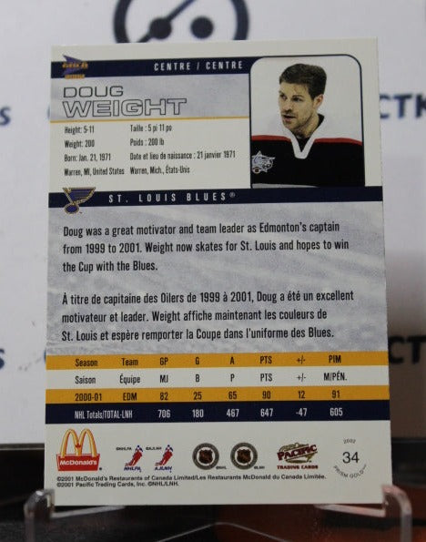 2001-02 PACIFIC DOUG WEIGHT # 34 McDONALD'S  ST. LOUIS BLUES HOCKEY CARD