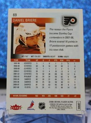 DANIEL BRIERE # 69 FLEER ULTRA 2008-09 PHILADELPHIA FLYERS NHL HOCKEY TRADING CARD