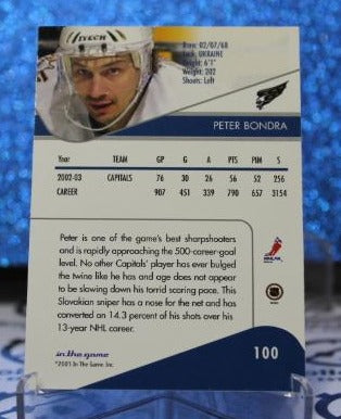 PETER BONDRA # 100 IN THE GAME 2003 WASHINGTON CAPITALS NHL HOCKEY TRADING CARD