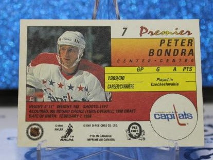 PETER BONDRA # 7 O-PEE CHEE PREMIER 1990-91 (RARE) WASHINGTON CAPITALS NHL HOCKEY TRADING CARD