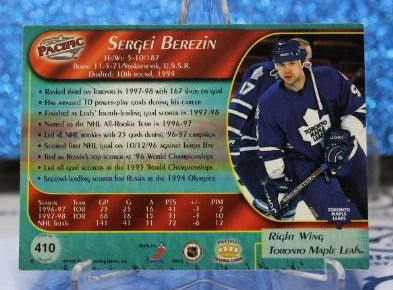 SERGEI BEREZIN # 410 PACIFIC 1997-98  TORONTO MAPLE LEAFS NHL HOCKEY TRADING CARD