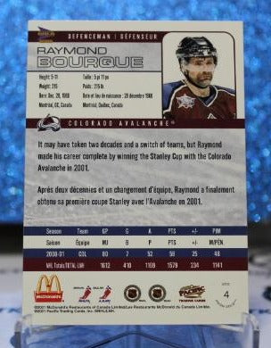 RAY BOURQUE # 4 PACIFIC McDONALD'S 2000-2001 COLORADO AVALANCHE  NHL HOCKEY TRADING CARD