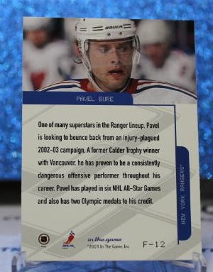 PAVEL BURE # F-12 IN THE GAME 2003 NEW YORK RANGERS NHL HOCKEY TRADING CARD