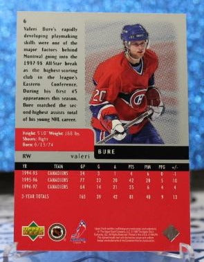 VALERI BURE # 6 BLACK DIAMOND UPPER DECK 1996-97 MONTREAL CANADIANS NHL HOCKEY TRADING CARD