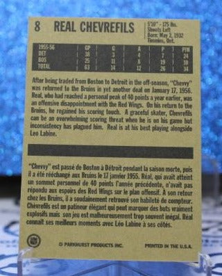 REAL CHEVREFILS # 8 PARKHURST MISSING LINK REPRINT BOSTON BRUINS NHL HOCKEY TRADING CARD