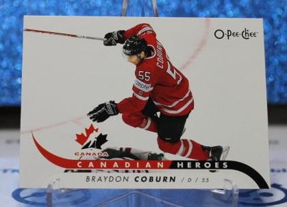 BRAYDON COBURN # CB-BC O-PEE CHEE 2009-10 CANADIAN HEROES NHL HOCKEY TRADING CARD