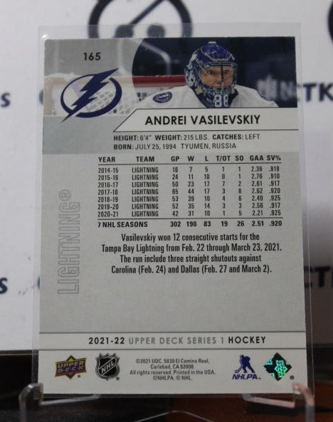 2021-22 UPPER DECK ANDREI VASILEVSKIY  # 165 TAMPA BAY LIGHTNING HOCKEY CARD