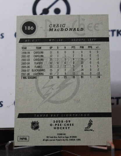 2008-09  O-PEE-CHEE CRAIG MACDONALD # 186 TAMPA BAY LIGHTNING HOCKEY CARD