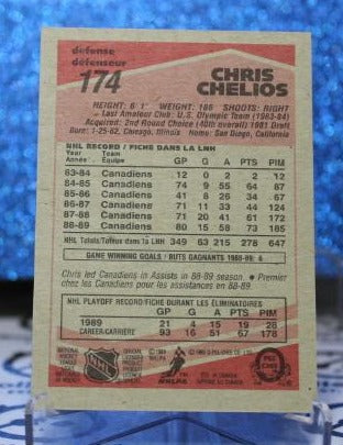 CHRIS CHELIOS # 174 O-PEE CHEE 1989 MONTREAL CANADIANS NHL HOCKEY TRADING CARD