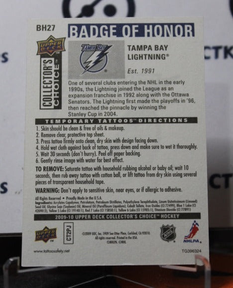 2009-10 UPPER DECK BADGE OF HONOUR # BH27 TAMPA BAY LIGHTNING HOCKEY CARD