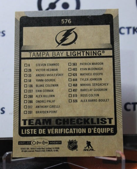 2021-22  O-PEE-CHEETEAM CHECKLIST # 576 MARQUEE ROOKIE TAMPA BAY LIGHTNING HOCKEY CARD