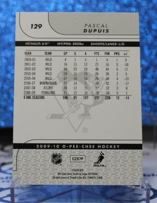 PASCAL DUPUIS # 129 O-PEE CHEE 2009-10 PITTSBURGH PENGUINS  NHL HOCKEY TRADING CARD