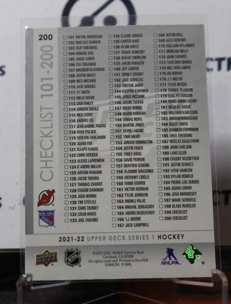 2021-22 UPPER DECK CHECKLIST Jack Hughes / Alexis Lafreniere  # 200 NEW JERSEY DEVILS  NHL HOCKEY TRADING CARD