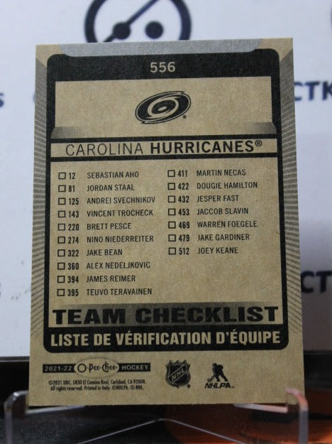 2021-22 O-PEE-CHEE TEAM CHECLIST # 556 CAROLINA HURRICANES  NHL HOCKEY CARD