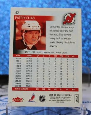 PATRIK ELIAS # 42 FLEER ULTRA 2008-09 NEW JERSEY DEVILS  NHL HOCKEY TRADING CARD