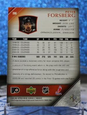 PETER FORSBERG # 386 UPPER DECK 2005-06 PHILADELPHIA FLYERS NHL HOCKEY TRADING CARD