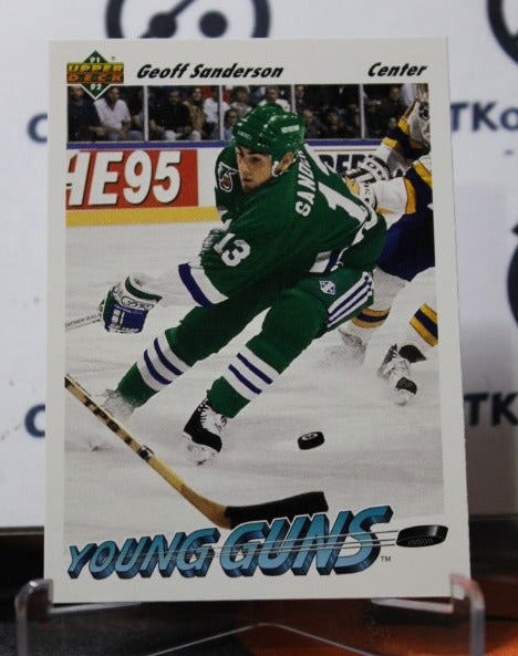 1991-92 UPPER DECK GEOFF SANDERSON # 588 YOUNG GUNS ROOKIE HARTFORD WHALERS HOCKEY CARD