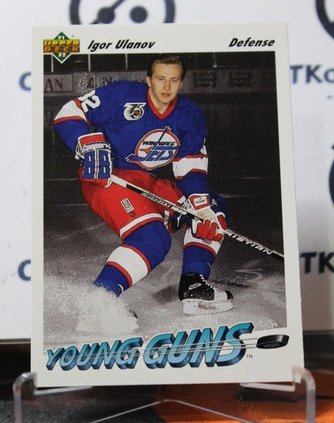 1991-92 UPPER DECK IGOR ULANOV # 590 YOUNG GUNS ROOKIE WINNIPEG JETS HOCKY CARD