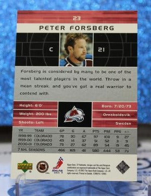 PETER FORSBERG # 23 SP UPPER DECK 2002-03 COLORADO AVALANCHE NHL HOCKEY TRADING CARD