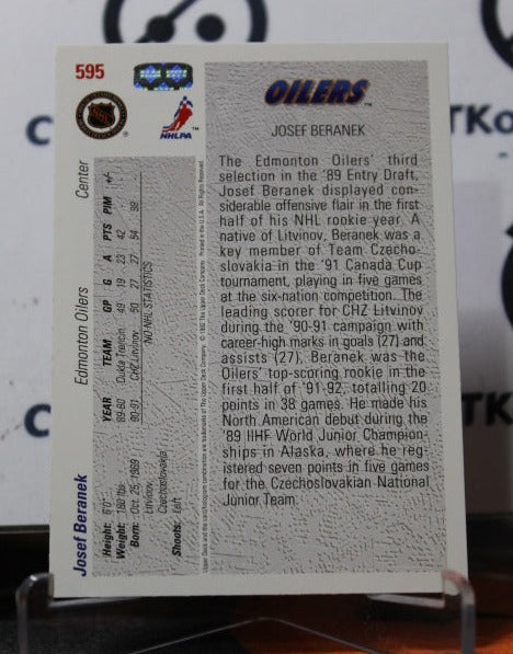 1991-92 UPPER DECK JOSEF BERANEK # 595 YOUNG GUNS ROOKIE EDMONTON OILERS NHL HOCKY CARD