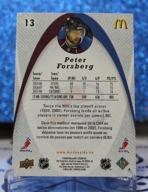 PETER FORSBERG # 13 McDONALD'S UPPER DECK 2008-09 COLORADO AVALANCHE NHL HOCKEY TRADING CARD