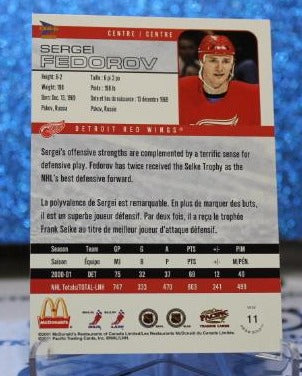 SERGEI FEDOROV # 11 McDONALD'S PACIFIC 2001-02 DETROIT RED WINGS NHL HOCKEY TRADING CARD