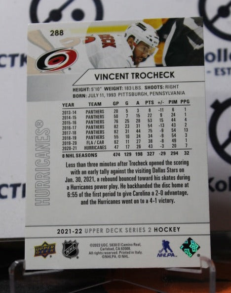 2021-22 UPPER DECK VINCENT TROCHECK # 288 CAROLINA HURRICANES NHL HOCKEY TRADING CARD