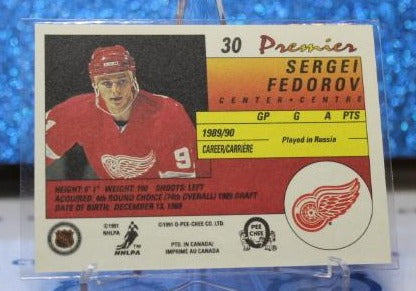 SERGEI FEDOROV # 30 ROOKIE O-PEE CHEE PREMIER 1990-91 DETROIT RED WINGS NHL HOCKEY TRADING CARD