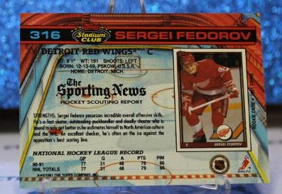 SERGEI FEDOROV # 316 ROOKIE TOPPS STADIUM CLUB 1991-92 DETROIT RED WINGS NHL HOCKEY TRADING CARD