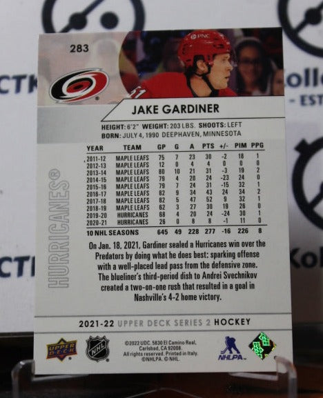 2021-22 UPPER DECK JAKE GARDINER # 283 CAROLINA HURRICANES NHL HOCKEY TRADING CARD