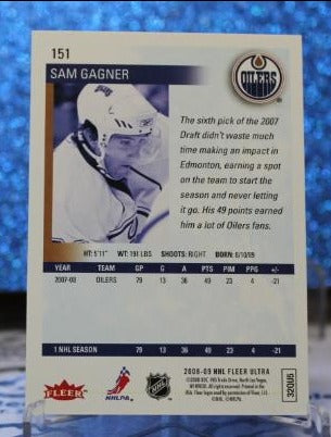 SAM GAGNER # 151 FLEER ULTRA 2008-09 EDMONTON OILERS NHL HOCKEY TRADING CARD