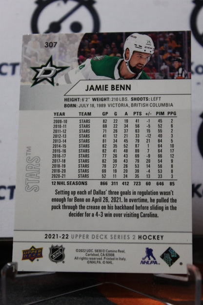 2021-22 UPPER DECK JAMIE BENN # 307  DALLAS STARS NHL HOCKEY TRADING CARD