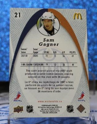 SAM GAGNER # 21 McDONALD'S UPPER DECK 2008-09 EDMONTON OILERS NHL HOCKEY TRADING CARD