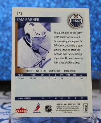 SAM GAGNER # 151 FLEER ULTRA 2008-09 EDMONTON OILERS NHL HOCKEY TRADING CARD