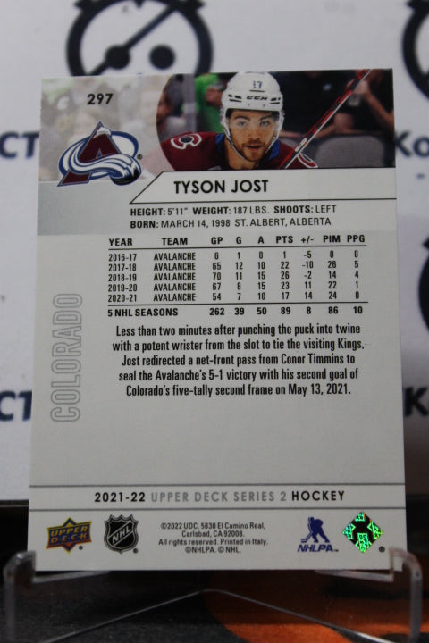 2021-22 UPPER DECK TYSON JOST # 297 COLORADO AVALANCHE  NHL HOCKEY TRADING CARD