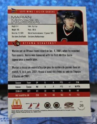 MARIAN HOSSA # 26 McDONALD'S PACIFIC 2001-02 OTTAWA SENATORS NHL HOCKEY TRADING CARD