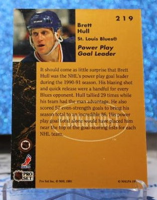 BRETT HULL # 219 PRO SET PARKHURST 1991-92  ST. LOUIS BLUES NHL HOCKEY TRADING CARD