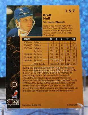 BRETT HULL # 157 PRO SET PARKHURST 1991-92  ST. LOUIS BLUES NHL HOCKEY TRADING CARD