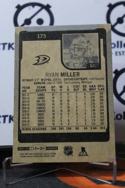 2021-22 O-PEE-CHEE RYAN MILLER # 175 ANAHEIM DUCKS NHL HOCKEY CARD