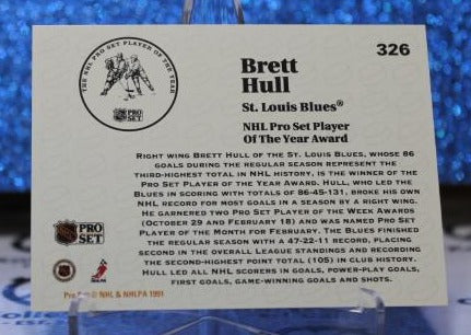 BRETT HULL # 326 PRO SET 1991-92  ST. LOUIS BLUES NHL HOCKEY TRADING CARD