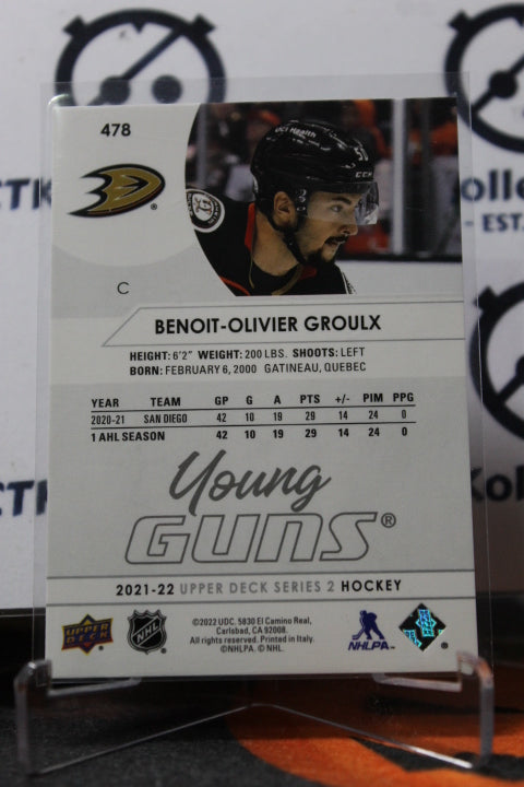2021-22 UPPER DECK BENOIT-OLIVIER GROULX # 612 YOUNG GUNS ROOKIE ANAHEIM DUCKS NHL HOCKEY CARD