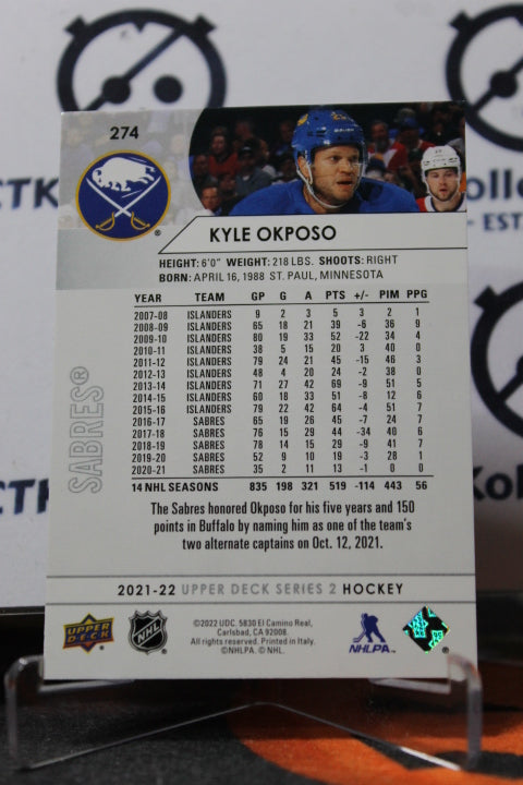 2021-22 UPPER DECK KYLE OKPOSO # 274  BUFFALO SABRES NHL HOCKEY TRADING CARD